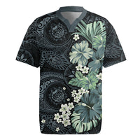 Pauliuli Hawai'i Hibiscus Rugby Jersey Polynesian Tribal Tattoo Pattern Floral Elements LT9 Charcoal Blue - Polynesian Pride