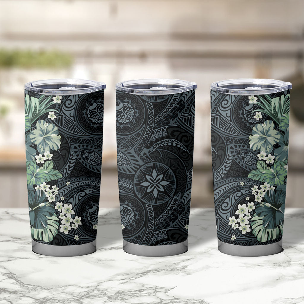 Pauliuli Hawai'i Hibiscus Tumbler Cup Polynesian Tribal Tattoo Pattern Floral Elements LT9 - Polynesian Pride