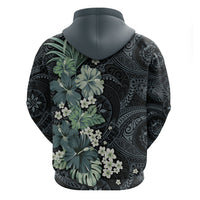 Pauliuli Hawai'i Hibiscus Zip Hoodie Polynesian Tribal Tattoo Pattern Floral Elements LT9 - Polynesian Pride