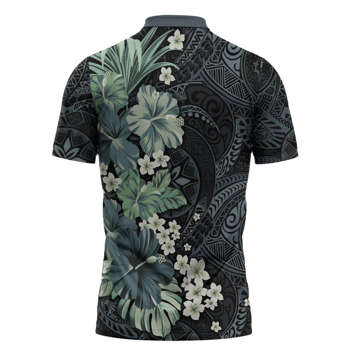 Pauliuli Hawai'i Hibiscus Zipper Polo Shirt Polynesian Tribal Tattoo Pattern Floral Elements LT9 - Polynesian Pride