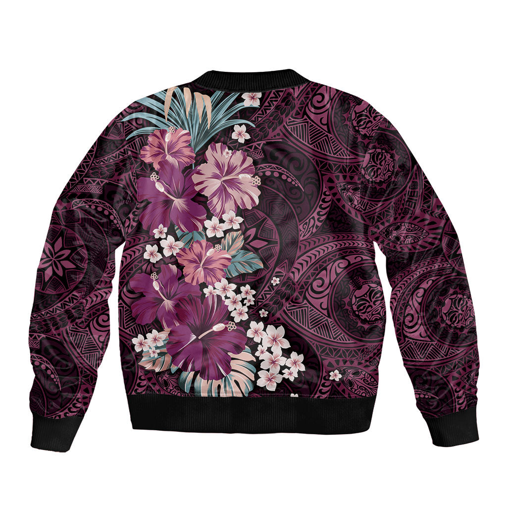 Poni Mama Hawai'i Hibiscus Bomber Jacket Polynesian Tribal Tattoo Pattern Floral Elements LT9 - Polynesian Pride
