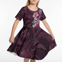 Poni Mama Hawai'i Hibiscus Kid Short Sleeve Dress Polynesian Tribal Tattoo Pattern Floral Elements LT9 - Polynesian Pride