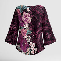 Poni Mama Hawai'i Hibiscus Kimono Sleeve Blouse Polynesian Tribal Tattoo Pattern Floral Elements LT9 - Polynesian Pride
