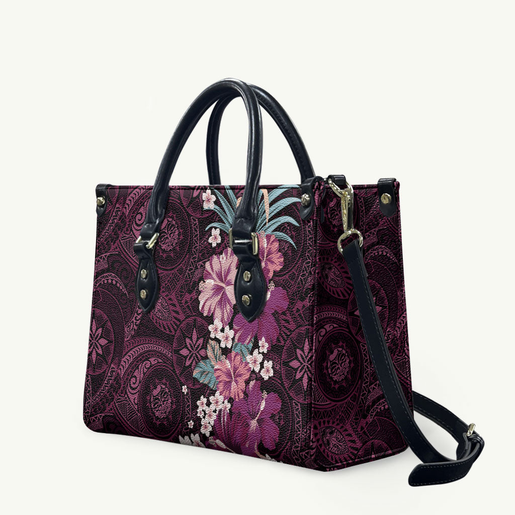 Poni Mama Hawai'i Hibiscus Leather Bag Polynesian Tribal Tattoo Pattern Floral Elements LT9 Pink - Polynesian Pride
