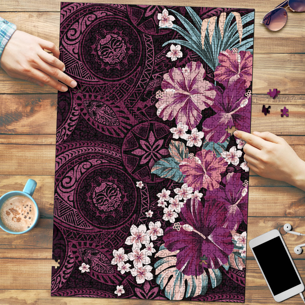 Poni Mama Hawai'i Hibiscus Puzzle Polynesian Tribal Tattoo Pattern Floral Elements LT9 Pink - Polynesian Pride