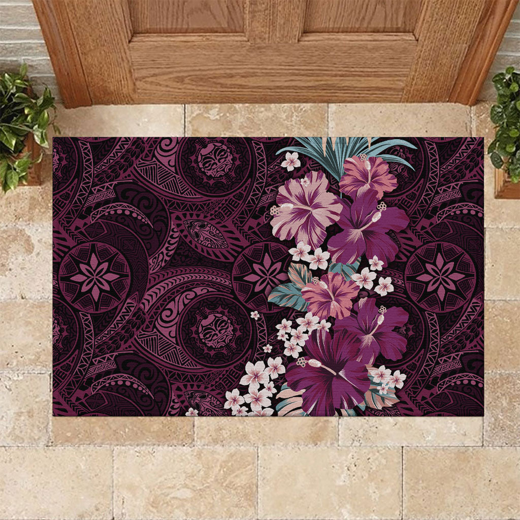 Poni Mama Hawai'i Hibiscus Rubber Doormat Polynesian Tribal Tattoo Pattern Floral Elements LT9 Pink - Polynesian Pride