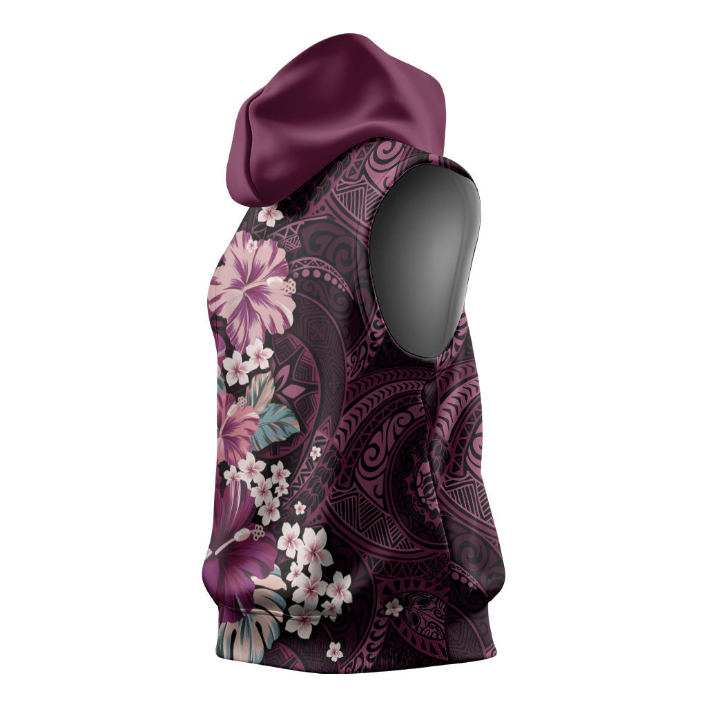 Poni Mama Hawai'i Hibiscus Sleeveless Hoodie Polynesian Tribal Tattoo Pattern Floral Elements LT9 - Polynesian Pride