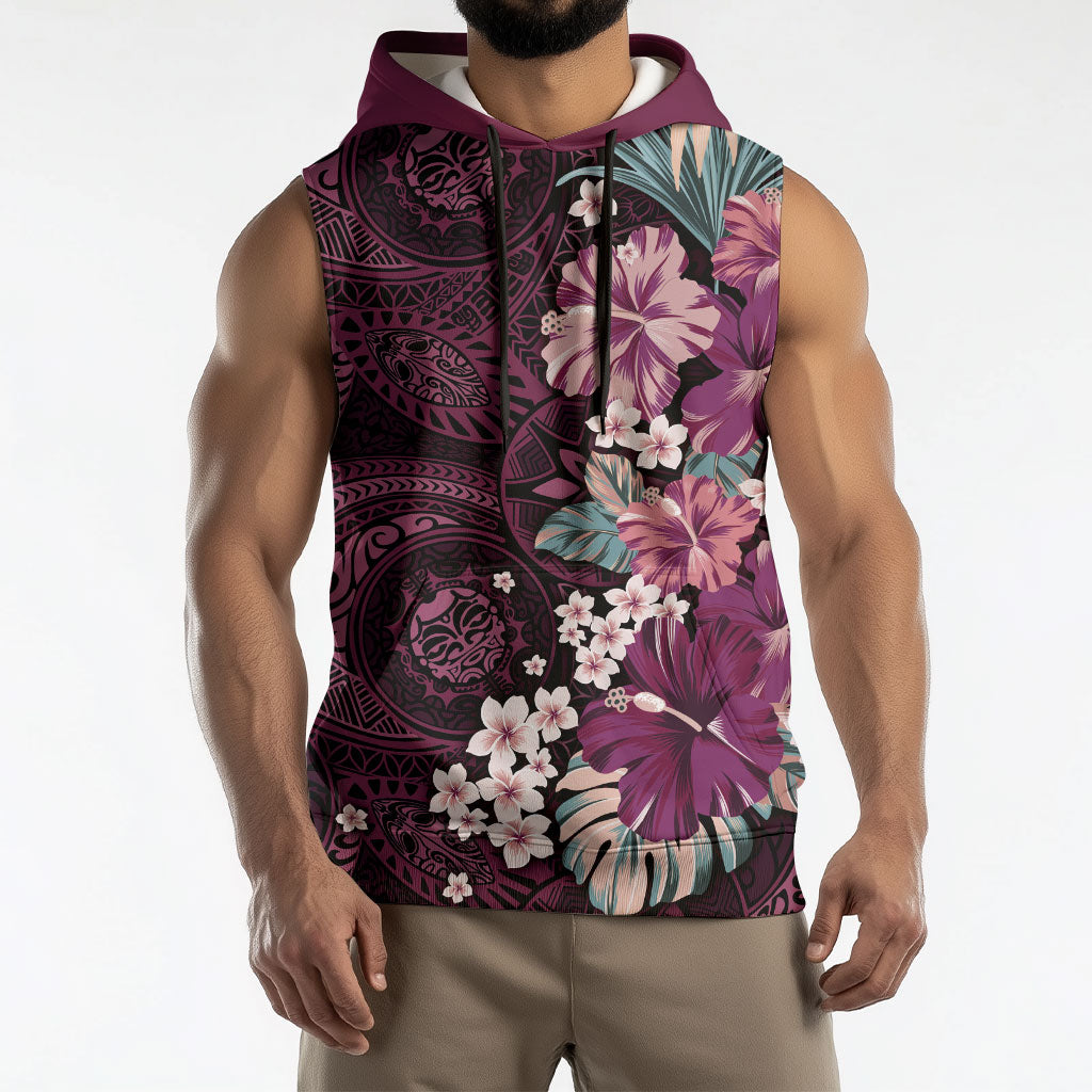 Poni Mama Hawai'i Hibiscus Sleeveless Hoodie Polynesian Tribal Tattoo Pattern Floral Elements LT9 - Polynesian Pride