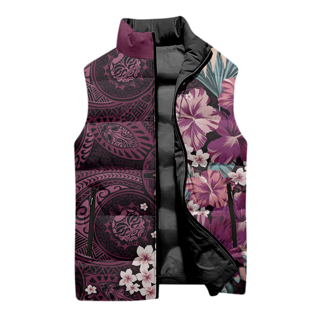Poni Mama Hawai'i Hibiscus Sleeveless Puffer Jacket Polynesian Tribal Tattoo Pattern Floral Elements LT9 - Polynesian Pride
