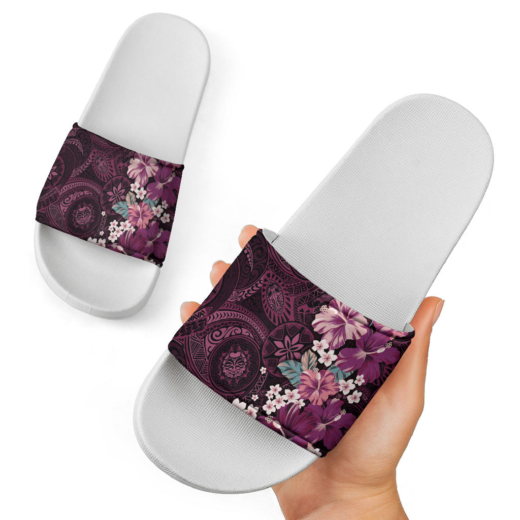 Poni Mama Hawai'i Hibiscus Slide Sandals Polynesian Tribal Tattoo Pattern Floral Elements LT9 - Polynesian Pride