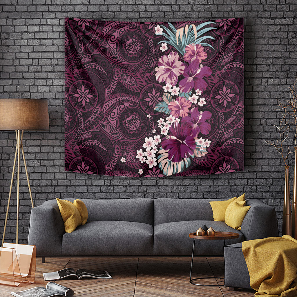 Poni Mama Hawai'i Hibiscus Tapestry Polynesian Tribal Tattoo Pattern Floral Elements LT9 Pink - Polynesian Pride