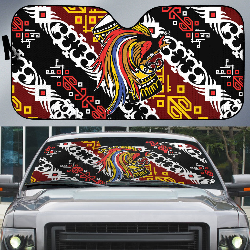 Papua New Guinea Bird Drum Auto Sun Shade Papuan Batik Motif LT9 Black - Polynesian Pride