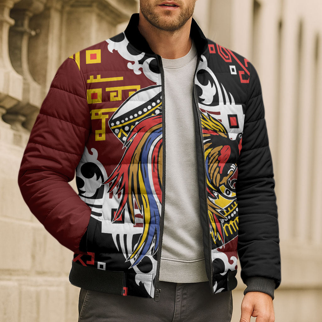 Personalised Papua New Guinea Bird Drum Bomber Puffer Jacket Papuan Batik Motif LT9 - Polynesian Pride