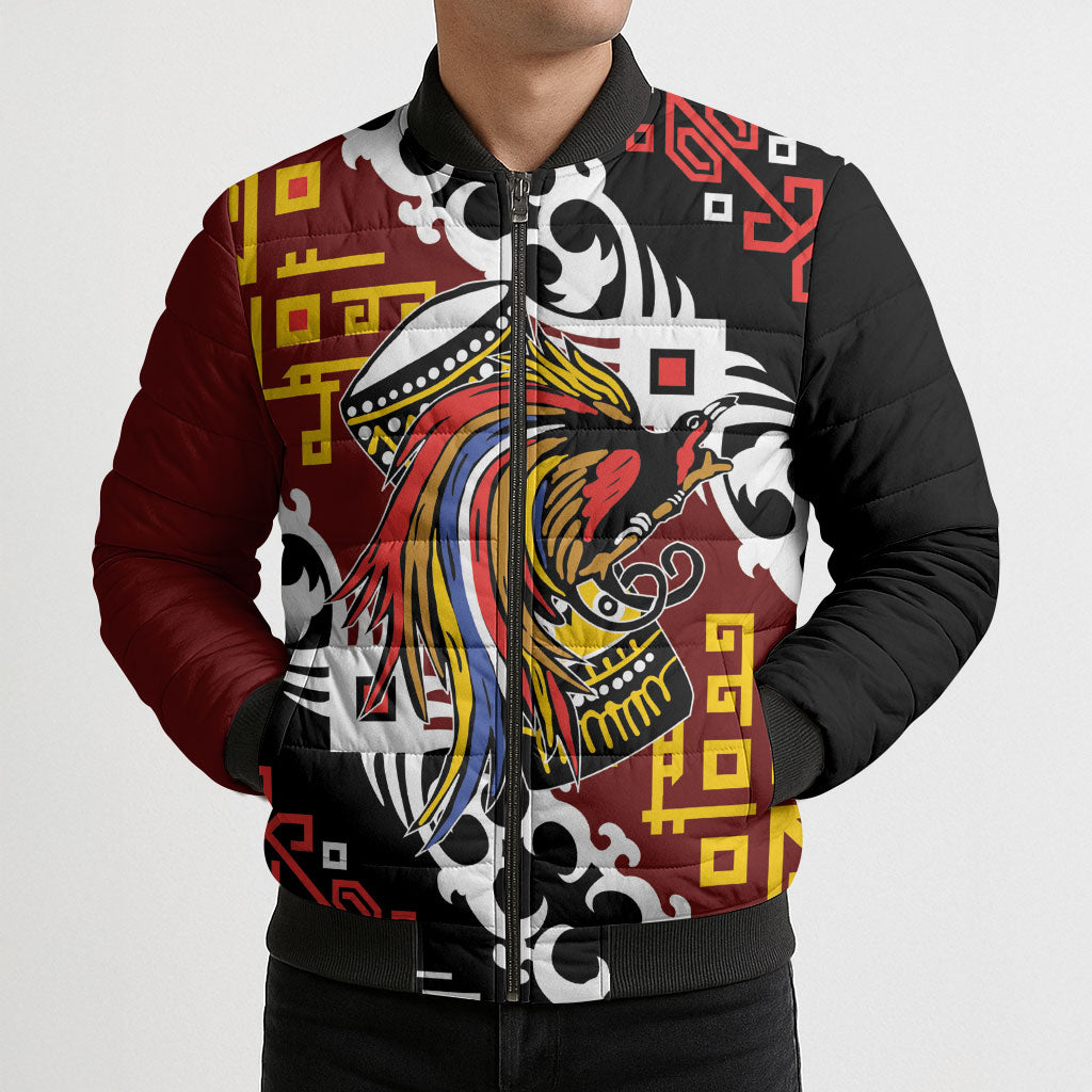 Personalised Papua New Guinea Bird Drum Bomber Puffer Jacket Papuan Batik Motif LT9 - Polynesian Pride