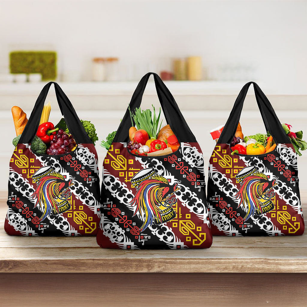 Papua New Guinea Bird Drum Grocery Bag Papuan Batik Motif LT9 3-pack One Size Black - Polynesian Pride