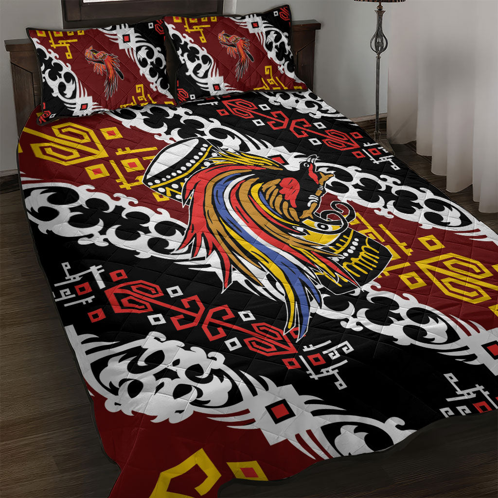 Papua New Guinea Bird Drum Quilt Bed Set Papuan Batik Motif LT9 Black - Polynesian Pride