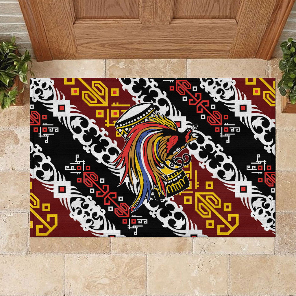 Papua New Guinea Bird Drum Rubber Doormat Papuan Batik Motif LT9 Black - Polynesian Pride