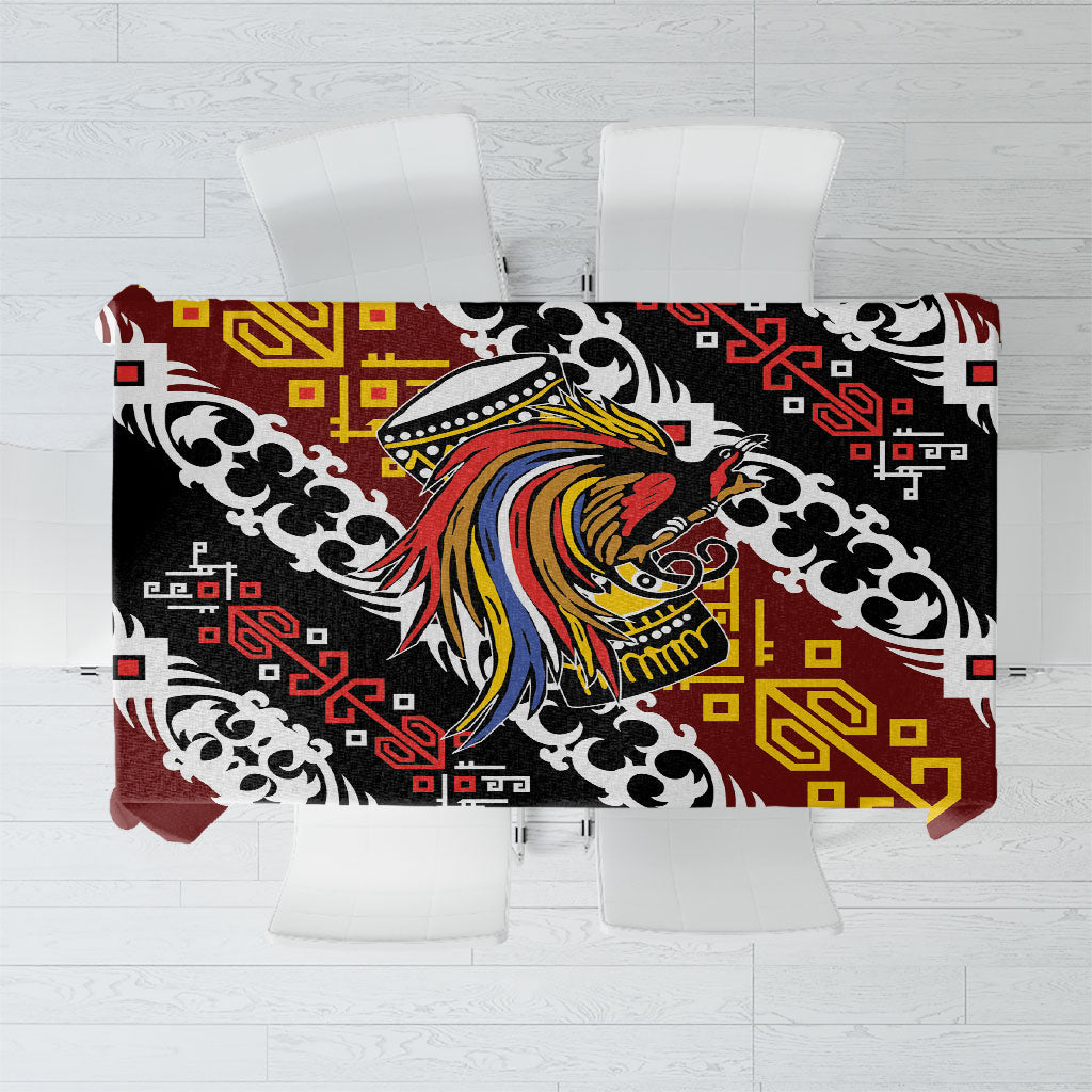 Papua New Guinea Bird Drum Tablecloth Papuan Batik Motif LT9 Black - Polynesian Pride
