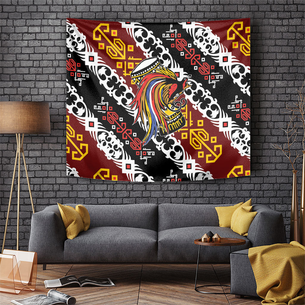 Papua New Guinea Bird Drum Tapestry Papuan Batik Motif LT9 Black - Polynesian Pride