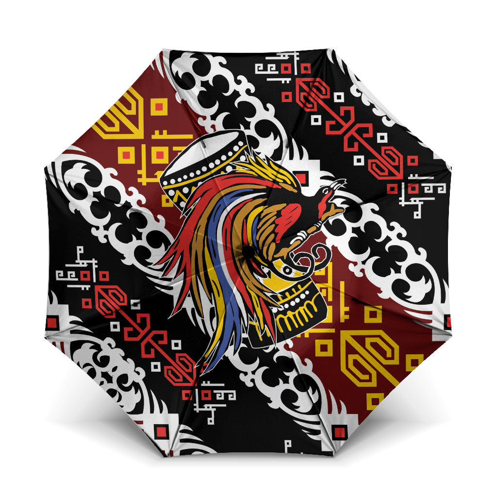 Papua New Guinea Bird Drum Umbrella Papuan Batik Motif LT9 One Size Folded 11.42 inch Opened Diameter 37.4 inch Black - Polynesian Pride