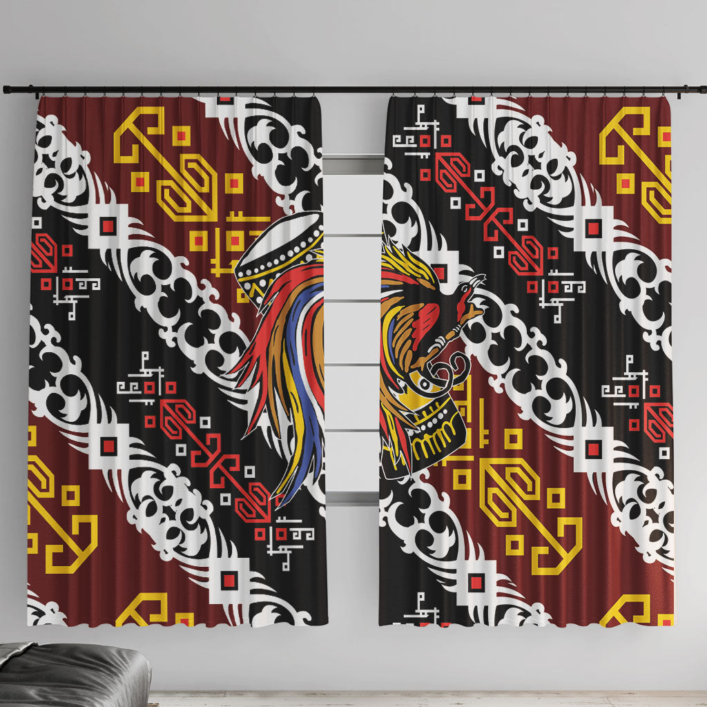 Papua New Guinea Bird Drum Window Curtain Papuan Batik Motif LT9 With Hooks Black - Polynesian Pride