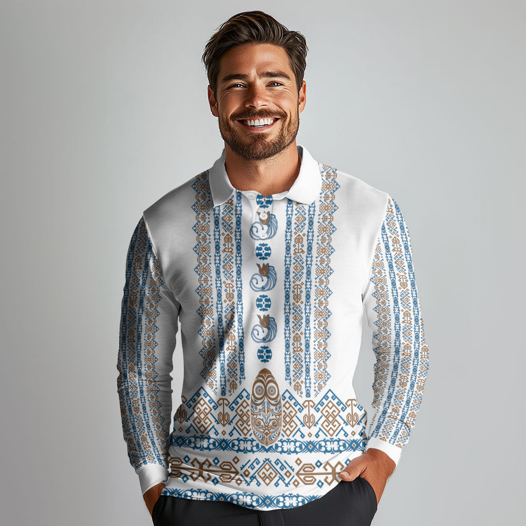 Personalised Papua New Guinea Bird Ethnic Long Sleeve Polo Shirt Papuan Batik Inspired Pattern LT9 - Polynesian Pride