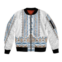 Personalised Papua New Guinea Bird Ethnic Sleeve Zip Bomber Jacket Papuan Batik Inspired Pattern LT9 Unisex White - Polynesian Pride