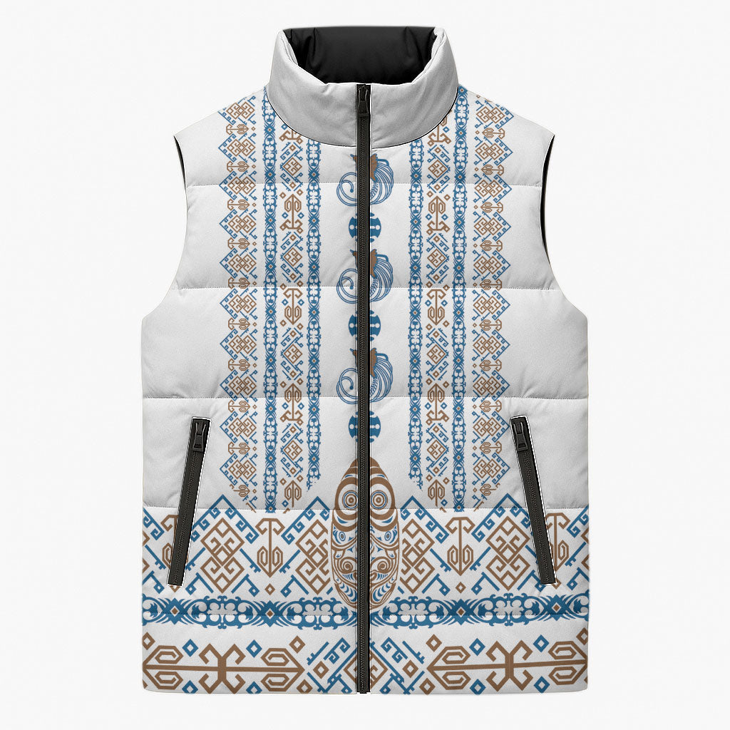 Personalised Papua New Guinea Bird Ethnic Sleeveless Puffer Jacket Papuan Batik Inspired Pattern LT9 Unisex White - Polynesian Pride