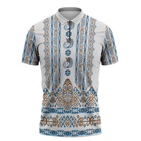 Personalised Papua New Guinea Bird Ethnic Zipper Polo Shirt Papuan Batik Inspired Pattern LT9 White - Polynesian Pride