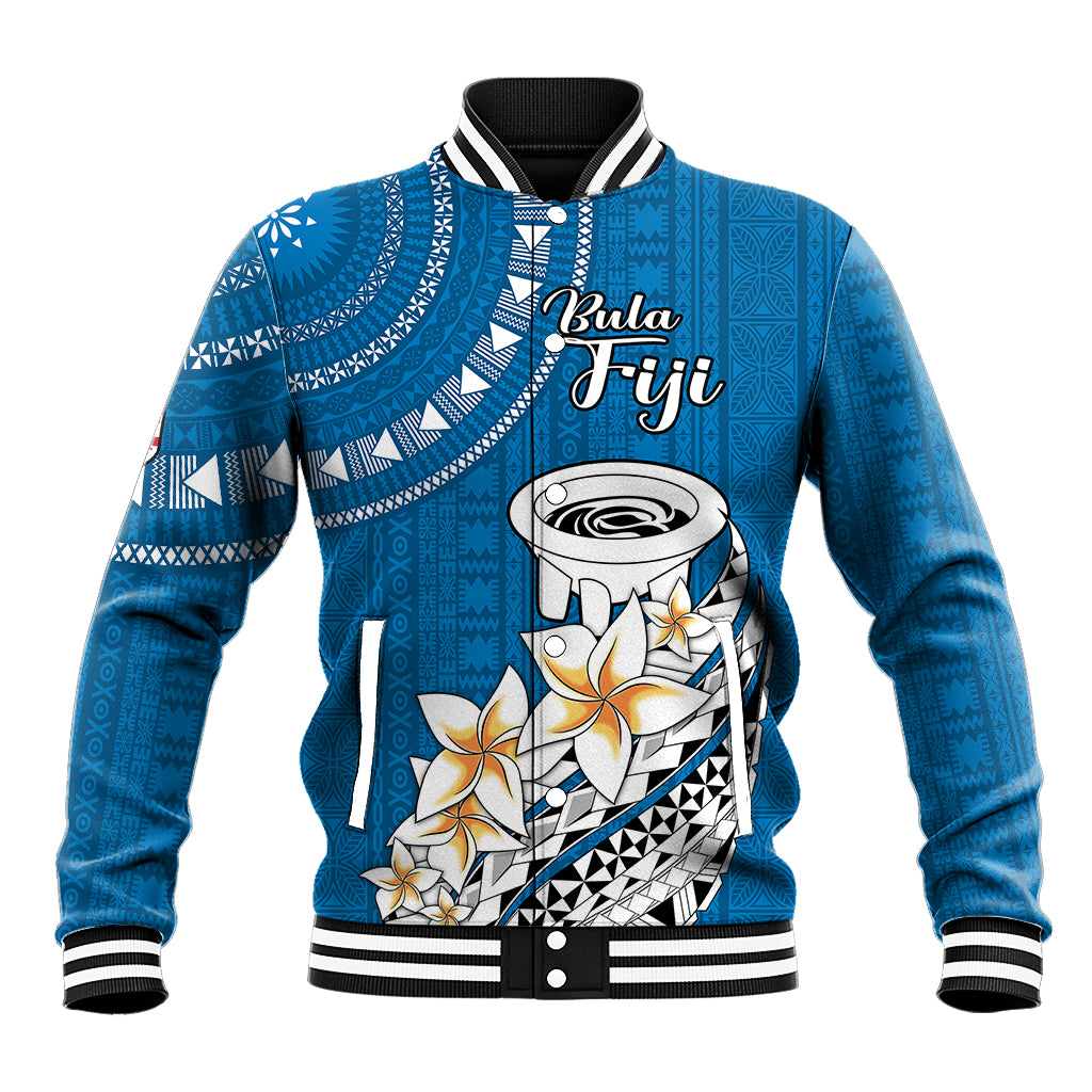 Bula Fiji Baseball Jacket Kava Bowl Tapa Tribal LT9 Unisex Blue - Polynesian Pride