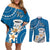 Bula Fiji Couples Matching Off Shoulder Short Dress and Long Sleeve Button Shirts Kava Bowl Tapa Tribal LT9 Blue - Polynesian Pride