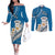 Bula Fiji Couples Matching Off The Shoulder Long Sleeve Dress and Long Sleeve Button Shirts Kava Bowl Tapa Tribal LT9 Blue - Polynesian Pride