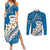 Bula Fiji Couples Matching Summer Maxi Dress and Long Sleeve Button Shirts Kava Bowl Tapa Tribal LT9 Blue - Polynesian Pride