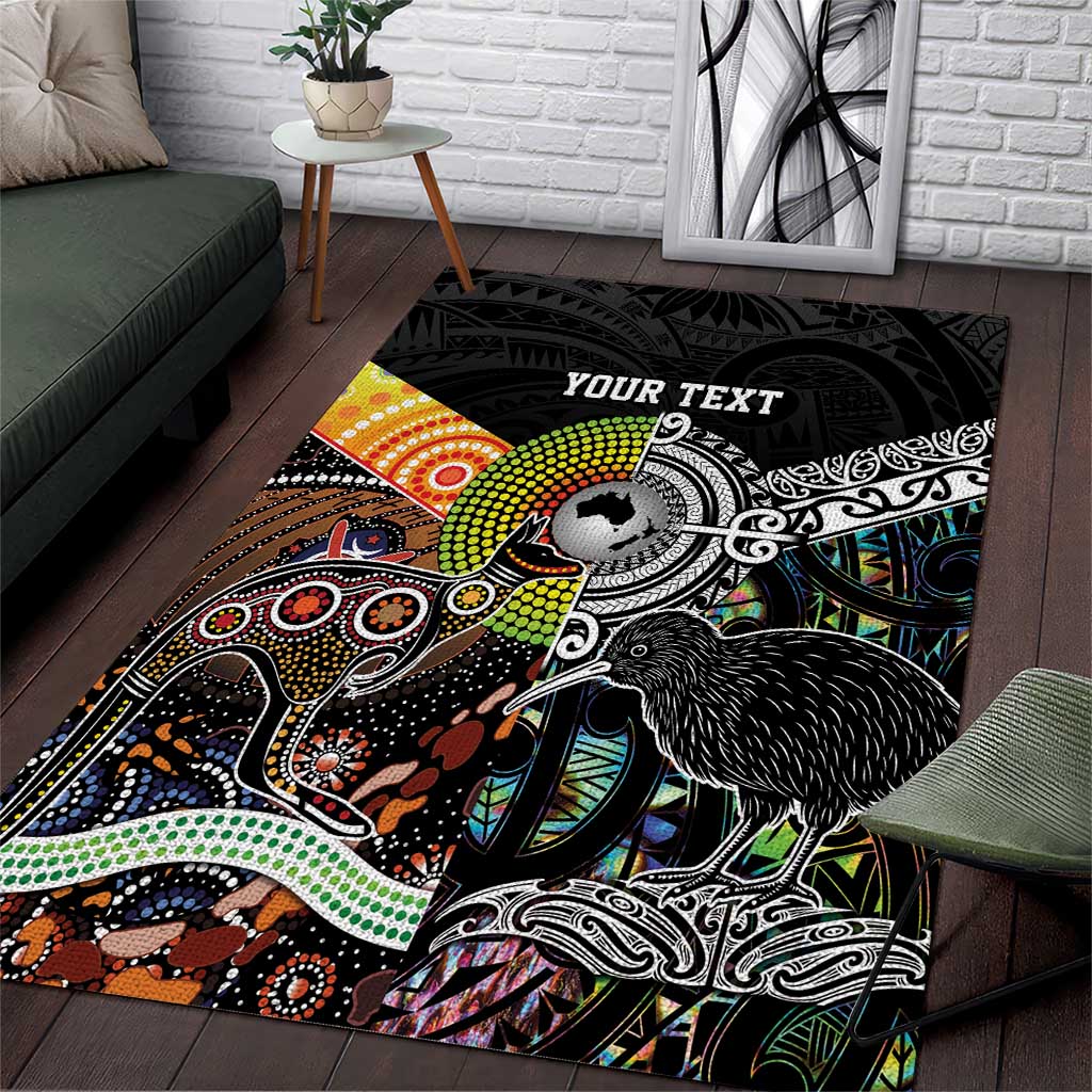 Personalised New Zealand and Australia Area Rug Maori Mix Aboriginal Art Style LT9 Black - Polynesian Pride