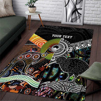 Personalised New Zealand and Australia Area Rug Maori Mix Aboriginal Art Style LT9 Black - Polynesian Pride