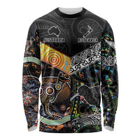 Personalised New Zealand and Australia Long Sleeve Shirt Maori Mix Aboriginal Art Style LT9 Unisex Black - Polynesian Pride