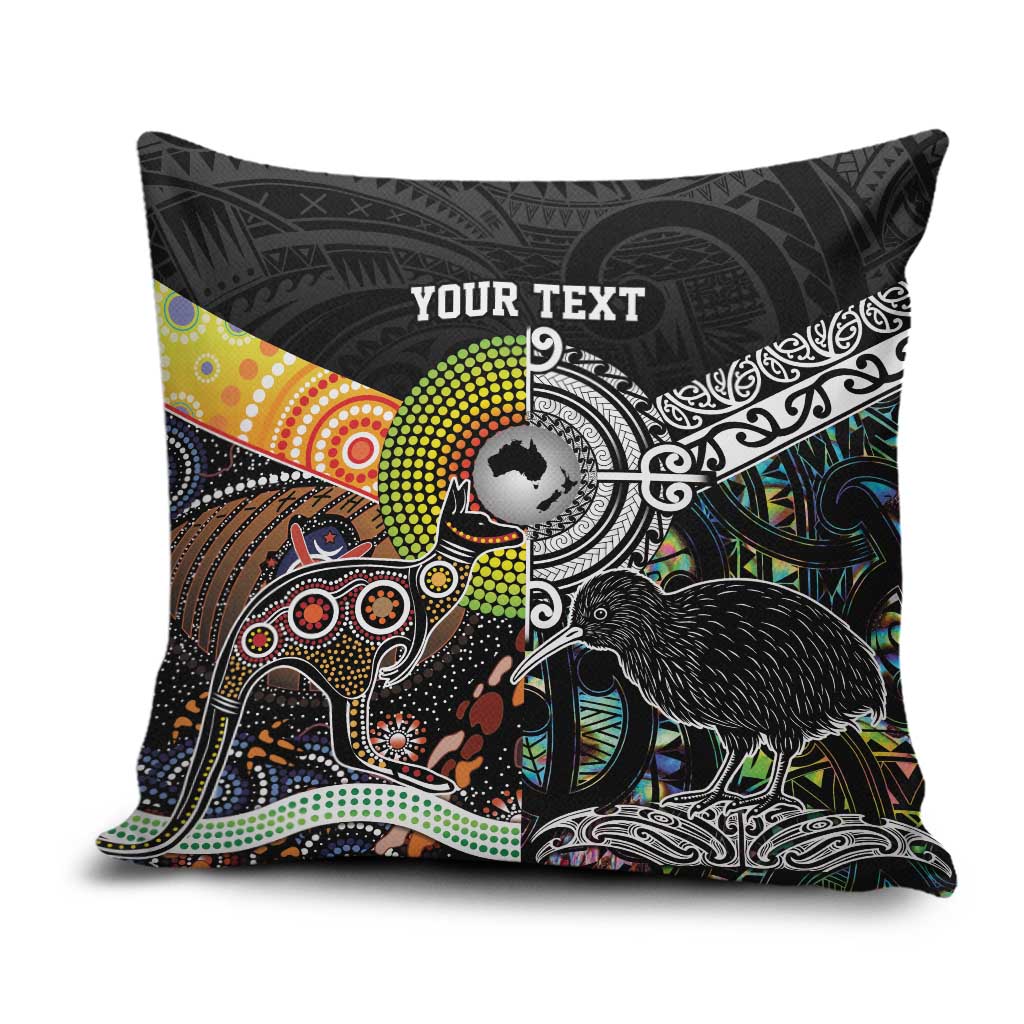 Australia New Zealand Personalised Pillow Cover Maori Aboriginal Art Style LT9 Black - Polynesian Pride