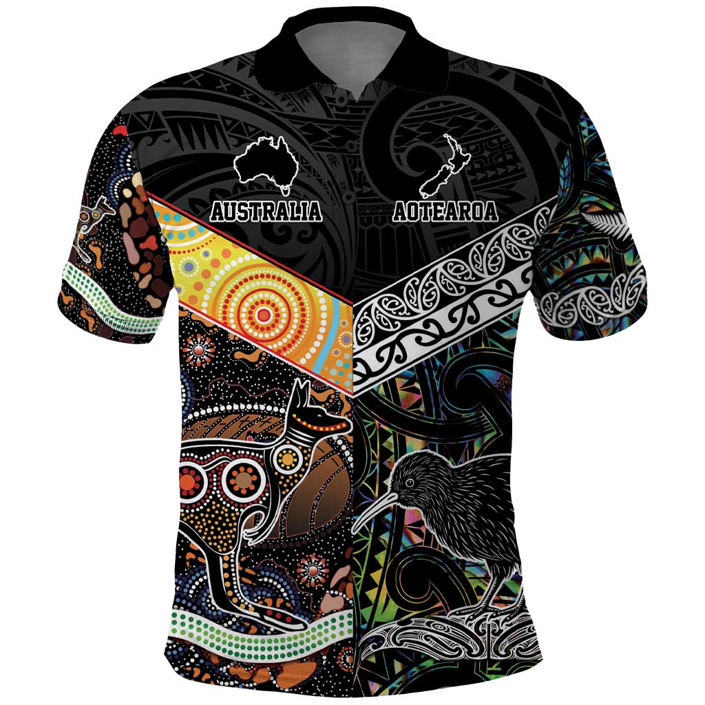 New Zealand and Australia Polo Shirt Maori Mix Aboriginal Art Style