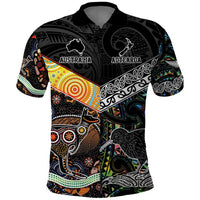 Personalised New Zealand and Australia Polo Shirt Maori Mix Aboriginal Art Style LT9 Black - Polynesian Pride