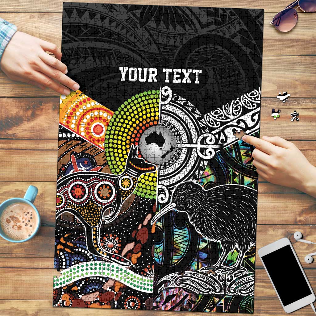 Australia New Zealand Personalised Puzzle Maori Aboriginal Art Style LT9 Black - Polynesian Pride