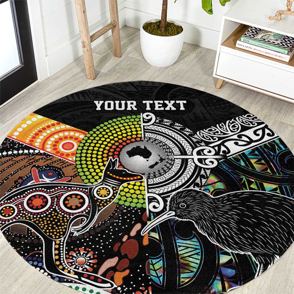 Personalised New Zealand and Australia Round Carpet Maori Mix Aboriginal Art Style LT9 Black - Polynesian Pride