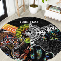 Personalised New Zealand and Australia Round Carpet Maori Mix Aboriginal Art Style LT9 Black - Polynesian Pride
