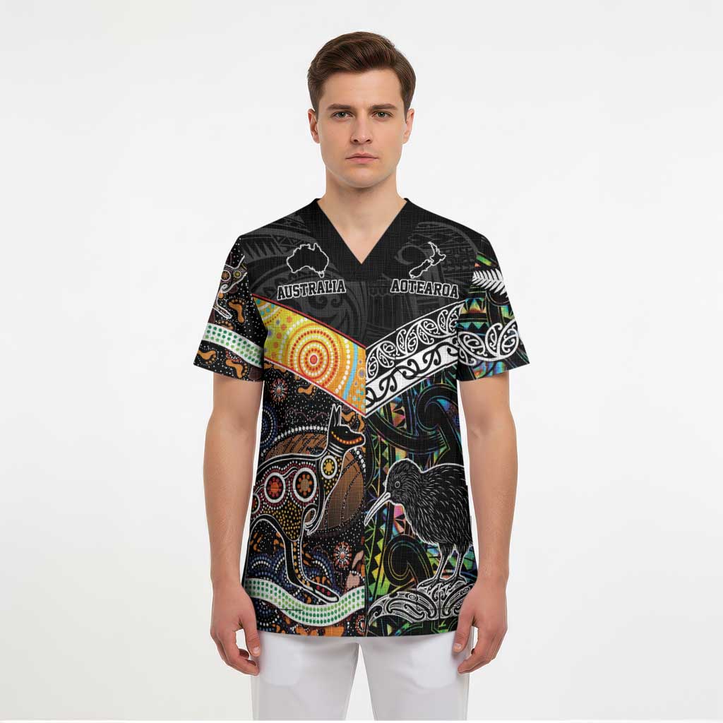 Australia New Zealand Personalised Scrub Top Maori Aboriginal Art Style LT9 - Polynesian Pride