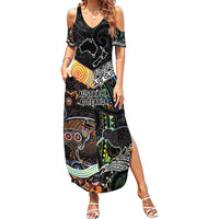 Personalised New Zealand and Australia Summer Maxi Dress Maori Mix Aboriginal Art Style LT9 Women Black - Polynesian Pride
