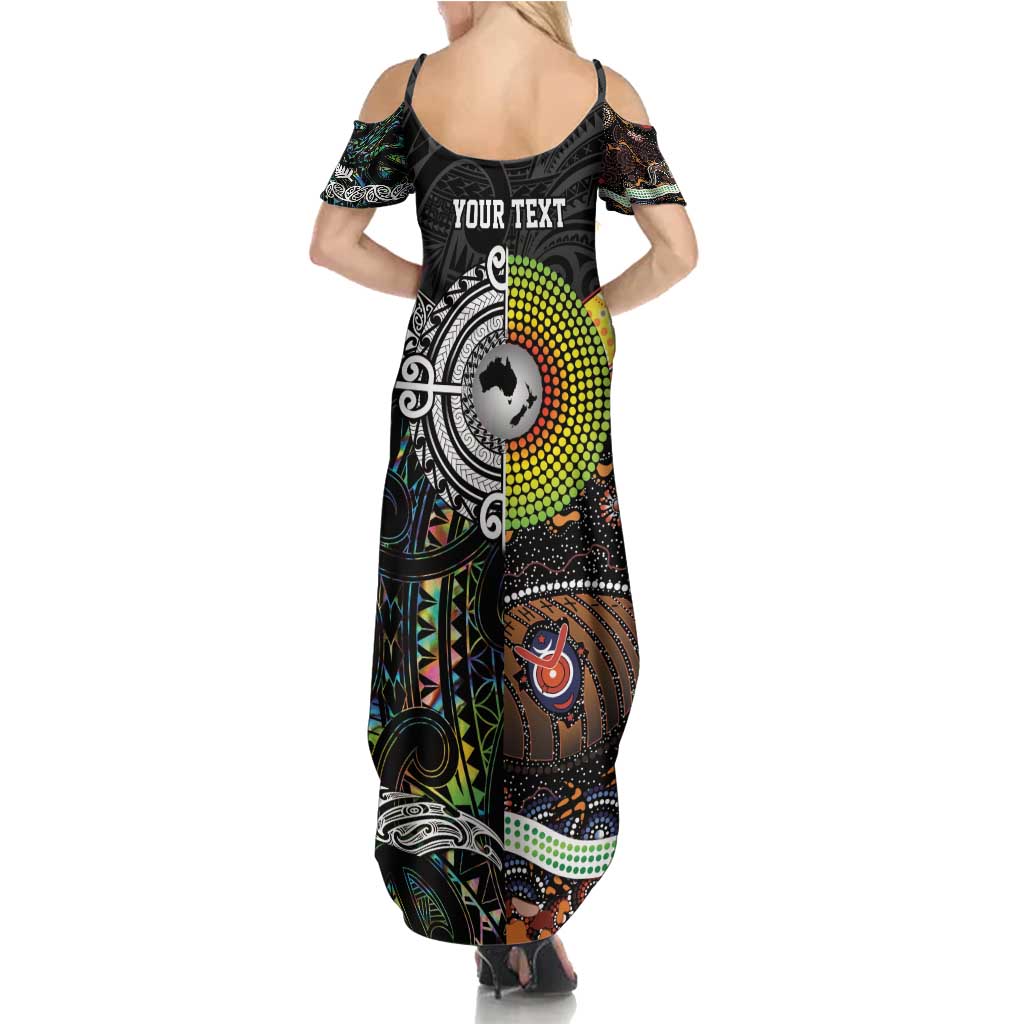 Personalised New Zealand and Australia Summer Maxi Dress Maori Mix Aboriginal Art Style LT9 - Polynesian Pride