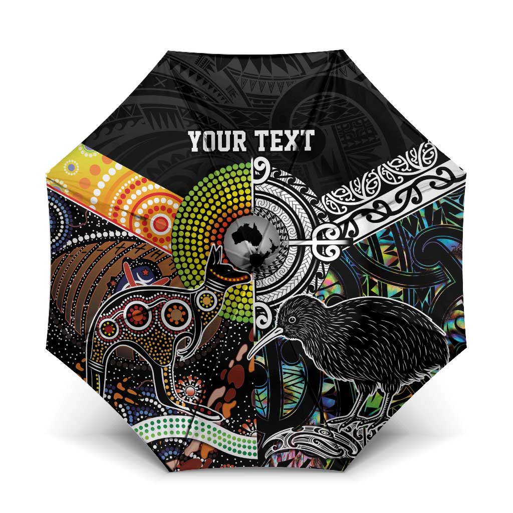 Australia New Zealand Personalised Umbrella Maori Aboriginal Art Style LT9 One Size Folded 11.42 inch Opened Diameter 37.4 inch Black - Polynesian Pride