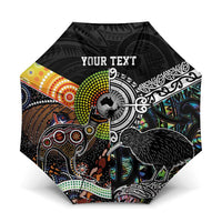 Australia New Zealand Personalised Umbrella Maori Aboriginal Art Style LT9 One Size Folded 11.42 inch Opened Diameter 37.4 inch Black - Polynesian Pride