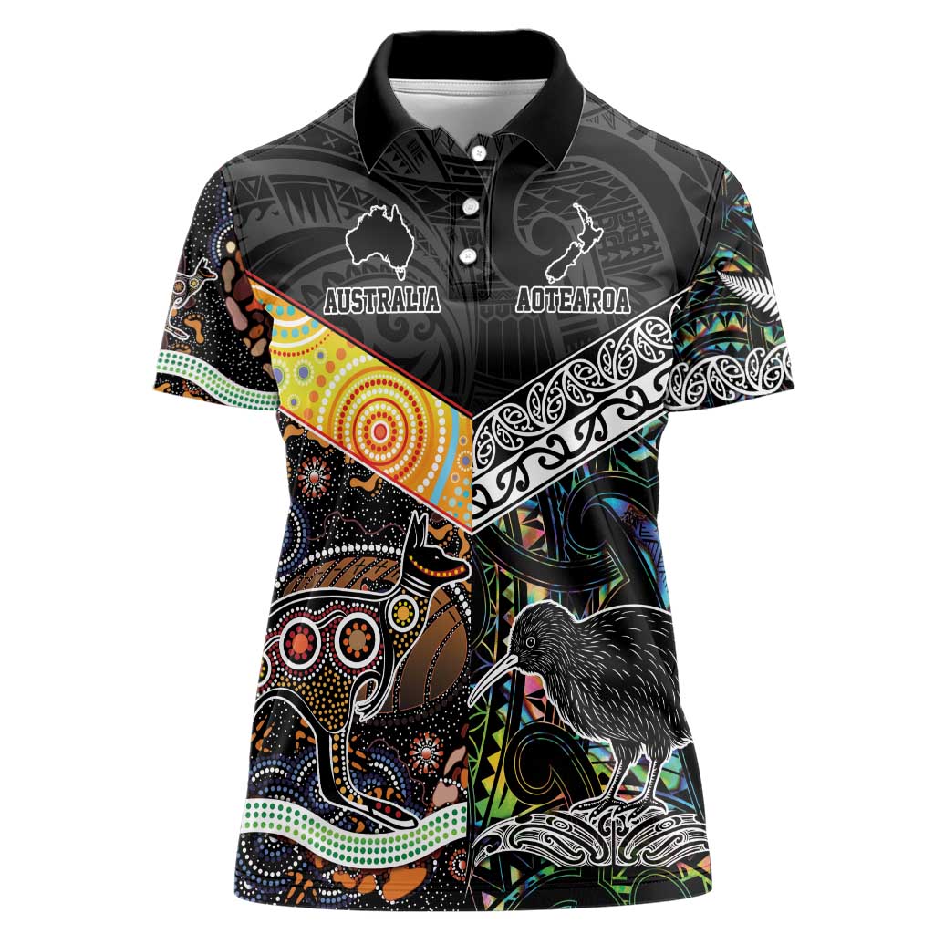 New Zealand and Australia Women Polo Shirt Maori Mix Aboriginal Art Style