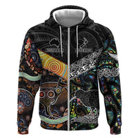 Personalised New Zealand and Australia Zip Hoodie Maori Mix Aboriginal Art Style LT9 Zip Hoodie Black - Polynesian Pride
