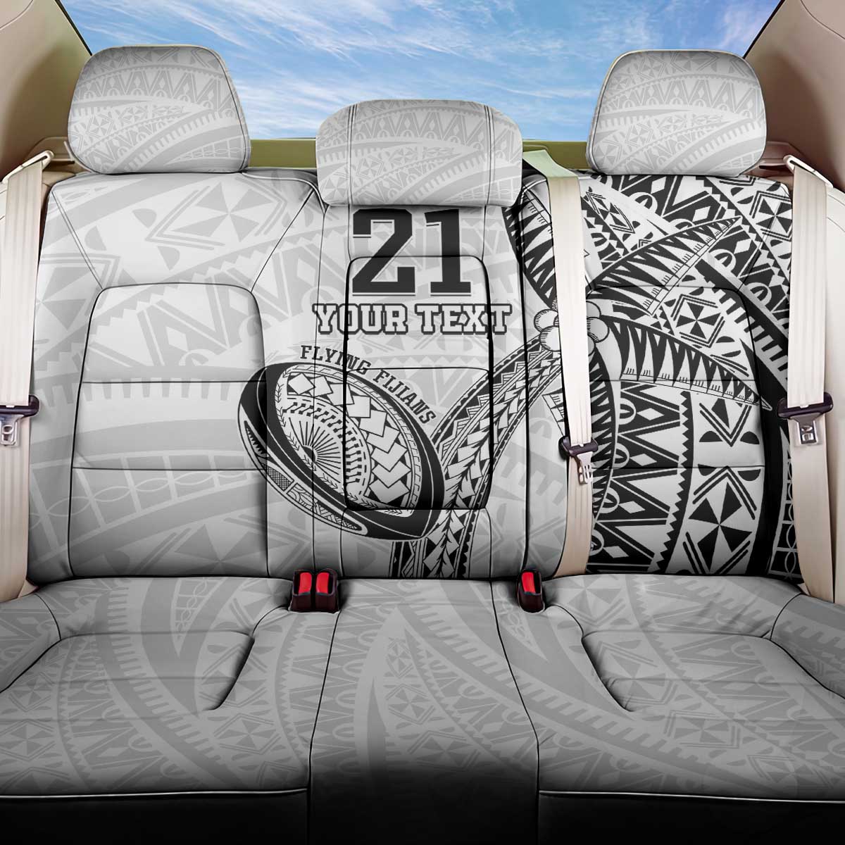 Custom Fiji Rugby Pacific Back Car Seat Cover Polynesian Palm Tattoo LT9 One Size White - Polynesian Pride